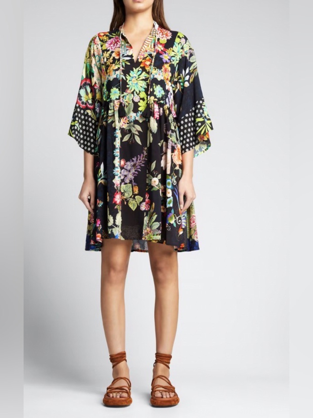 JOHNNY WAS Dreamer Floral Short Kaftan Dress Boho Sz XL  S26